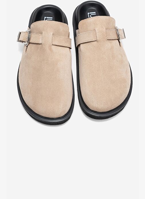 VESTA Bej Süet Tokalı Hakiki Deri Kadın Burnu Kapalı Terlik - Görsel 3