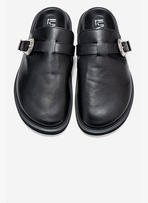 VESTA Siyah Cilt Tokalı Hakiki Deri Kadın Burnu Kapalı Terlik - Görsel 3