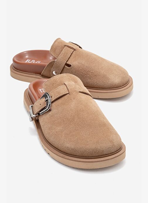 VESTA Toprak Süet Tokalı Hakiki Deri Kadın Burnu Kapalı Terlik - Görsel 2