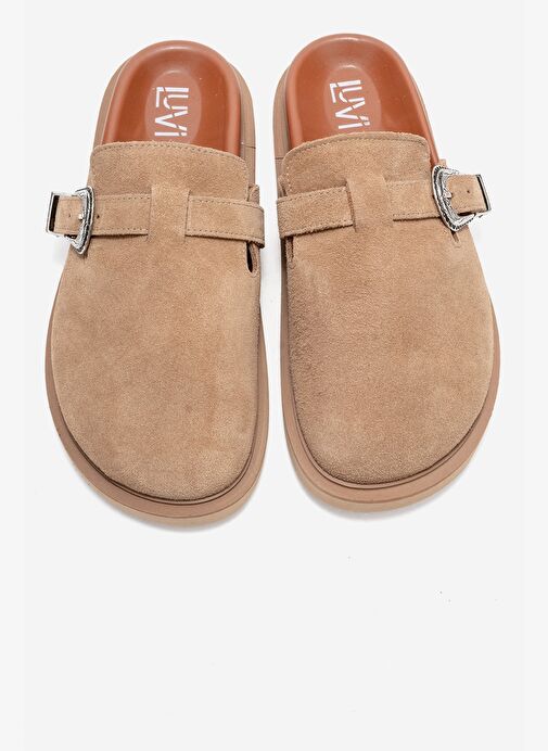 VESTA Toprak Süet Tokalı Hakiki Deri Kadın Burnu Kapalı Terlik - Görsel 3