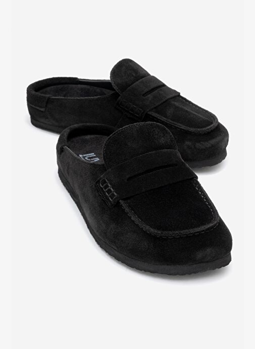 PRIVA Siyah Süet Hakiki Deri Kadın Terlik - Görsel 2