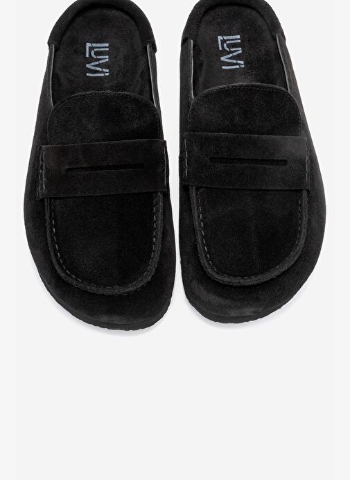 PRIVA Siyah Süet Hakiki Deri Kadın Terlik - Görsel 3