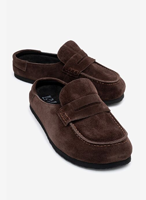 PRIVA Kahverengi Süet Hakiki Deri Kadın Terlik - Görsel 2