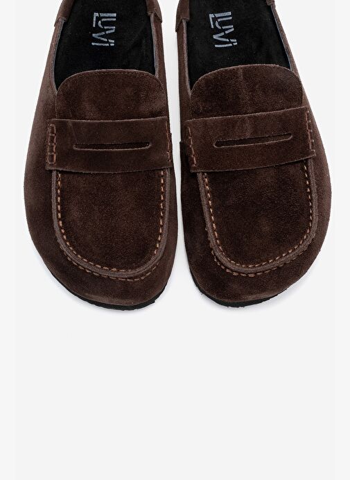 PRIVA Kahverengi Süet Hakiki Deri Kadın Terlik - Görsel 3