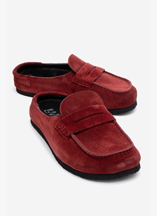 PRIVA Bordo Süet Hakiki Deri Kadın Terlik - Görsel 2