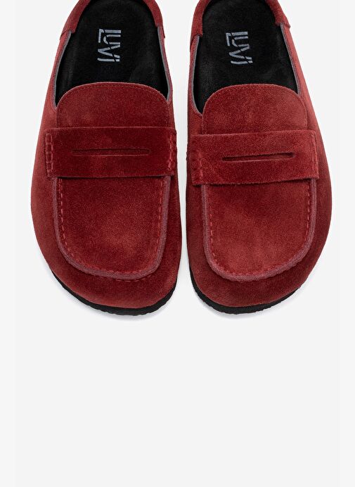 PRIVA Bordo Süet Hakiki Deri Kadın Terlik - Görsel 3