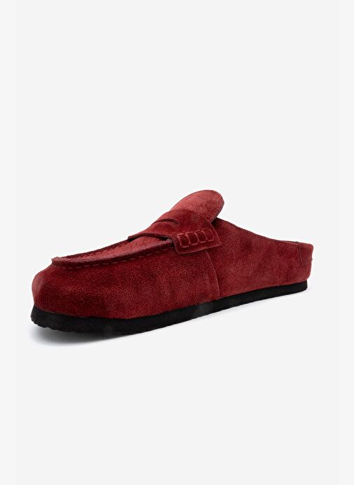 PRIVA Bordo Süet Hakiki Deri Kadın Terlik - Görsel 5