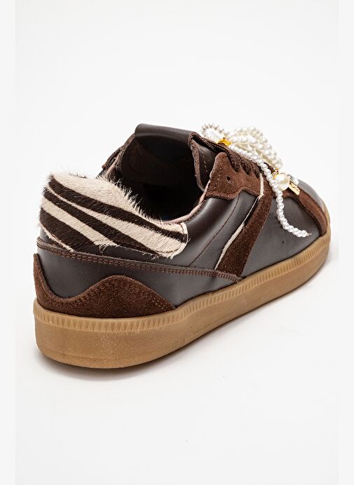 TAREN Kahverengi Hakiki Deri İnci Tokalı Kadın Günlük Spor Ayakkabı - Görsel 6