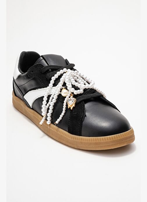 TAREN Siyah Hakiki Deri İnci Tokalı Kadın Günlük Spor Ayakkabı - Görsel 4