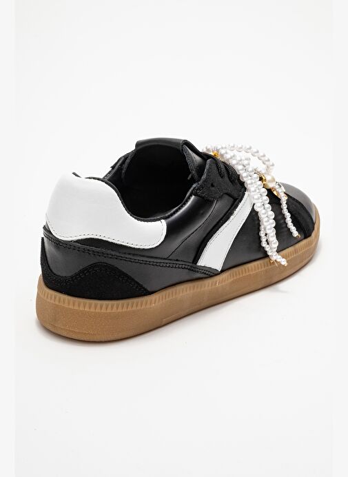 TAREN Siyah Hakiki Deri İnci Tokalı Kadın Günlük Spor Ayakkabı - Görsel 6