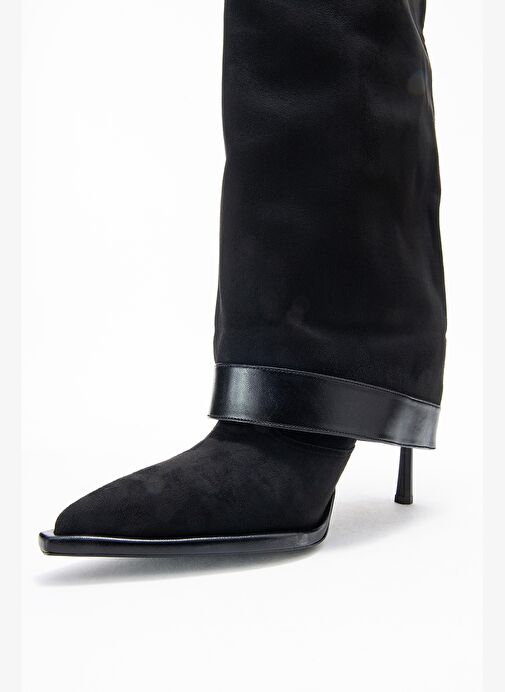 ELVA Siyah Süet Kemer Tokalı Kadın İnce Topuklu Çizme - Görsel 5