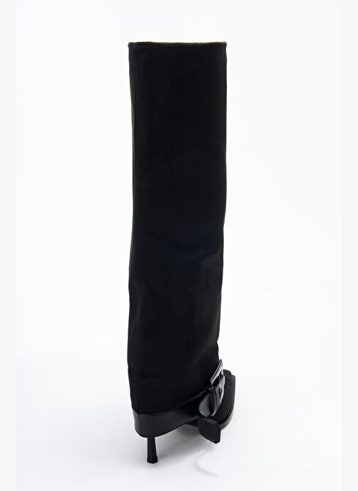 ELVA Siyah Süet Kemer Tokalı Kadın İnce Topuklu Çizme - Görsel 6