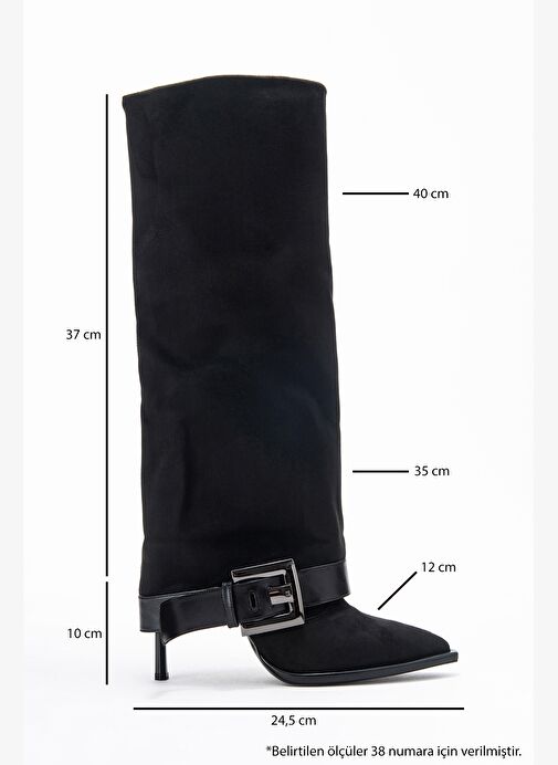 ELVA Siyah Süet Kemer Tokalı Kadın İnce Topuklu Çizme - Görsel 7