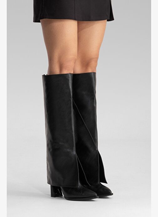 Luvi Shoes Luvi Shoes Mat Siyah AJA Siyah Cilt Kadın Kalın Topuklu Çizme Olabilen Bot Boyner'de! Mat Siyah - 7. görsel