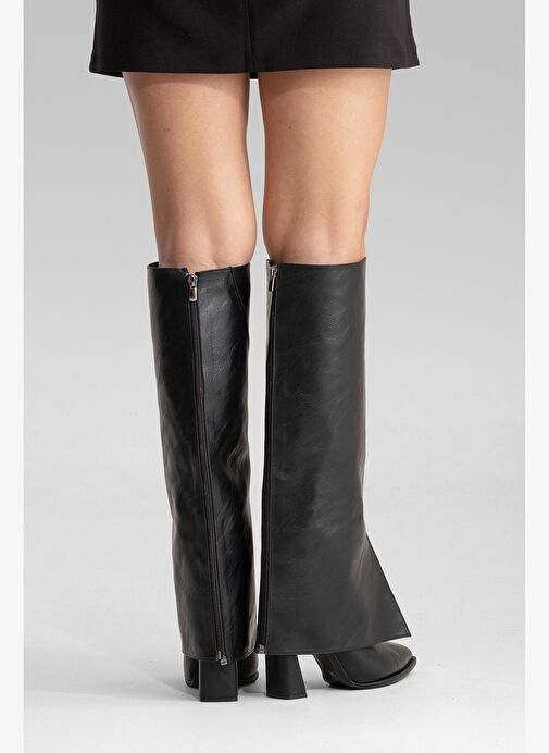 Luvi Shoes Luvi Shoes Mat Siyah AJA Siyah Cilt Kadın Kalın Topuklu Çizme Olabilen Bot Boyner'de! Mat Siyah - 9. görsel
