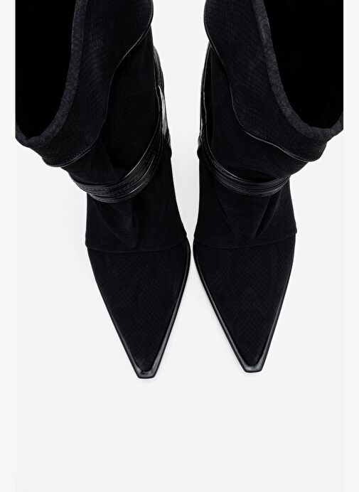 MYRA Siyah Desenli Biyeli Tokalı Kadın Topuklu Bot - Görsel 3