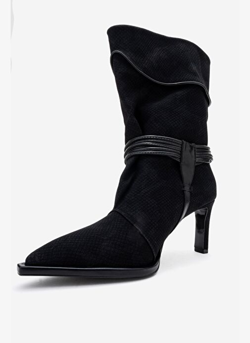 MYRA Siyah Desenli Biyeli Tokalı Kadın Topuklu Bot - Görsel 5