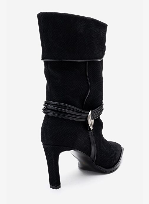 MYRA Siyah Desenli Biyeli Tokalı Kadın Topuklu Bot - Görsel 6