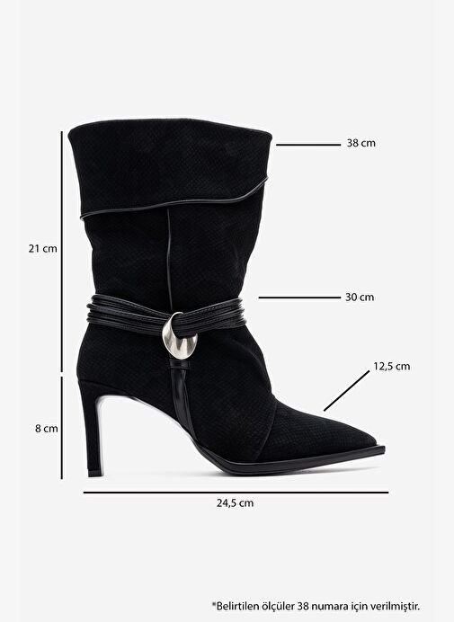MYRA Siyah Desenli Biyeli Tokalı Kadın Topuklu Bot - Görsel 7