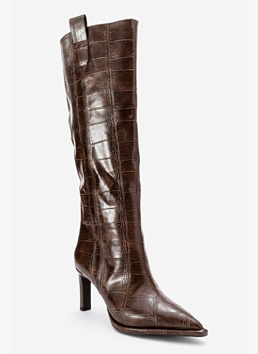 LUNELLE Kahverengi Baskı Sivri Burunlu Kadın Topuklu Çizme - Görsel 5