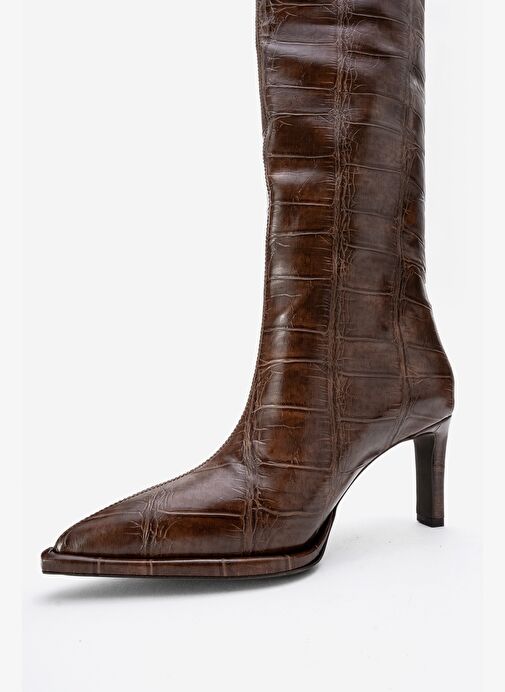 LUNELLE Kahverengi Baskı Sivri Burunlu Kadın Topuklu Çizme - Görsel 6