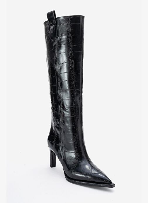 LUNELLE Siyah Baskı Sivri Burunlu Kadın Topuklu Çizme - Görsel 4