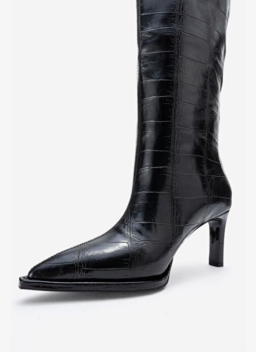 LUNELLE Siyah Baskı Sivri Burunlu Kadın Topuklu Çizme - Görsel 5