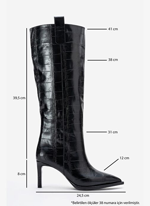 LUNELLE Siyah Baskı Sivri Burunlu Kadın Topuklu Çizme - Görsel 7