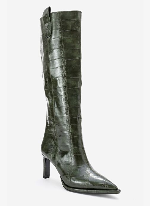 LUNELLE Yeşil Baskı Sivri Burunlu Kadın Topuklu Çizme - Görsel 4