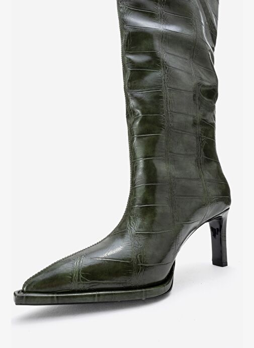 LUNELLE Yeşil Baskı Sivri Burunlu Kadın Topuklu Çizme - Görsel 5