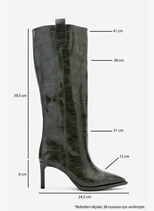 LUNELLE Yeşil Baskı Sivri Burunlu Kadın Topuklu Çizme - Görsel 7