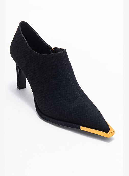 SONA Siyah Desenli Altın Detaylı Fermuarlı Kadın Bilekte Topuklu Ayakkabı - Görsel 5