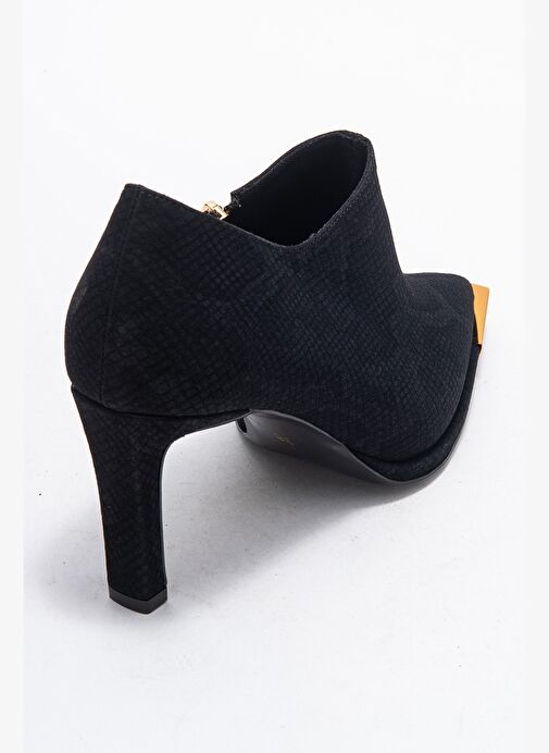 SONA Siyah Desenli Altın Detaylı Fermuarlı Kadın Bilekte Topuklu Ayakkabı - Görsel 6