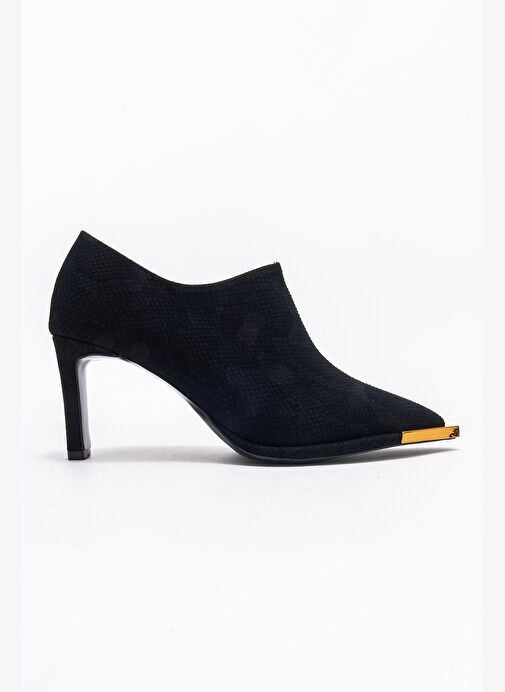 SONA Siyah Desenli Altın Detaylı Fermuarlı Kadın Bilekte Topuklu Ayakkabı - Görsel 7