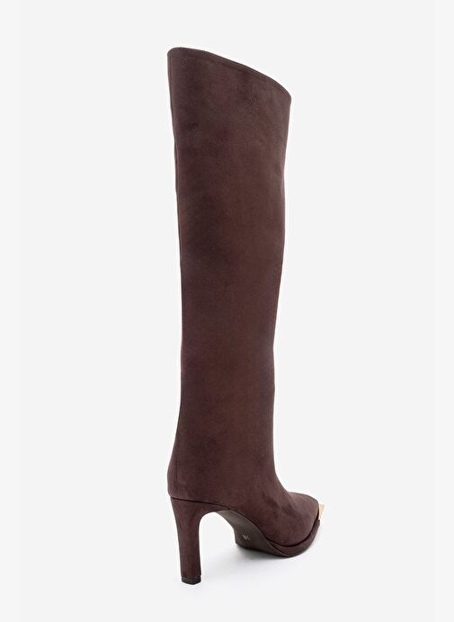 LEXA Kahverengi Süet Altın Detaylı Sivri Burunlu Kadın Topuklu Çizme - Görsel 7