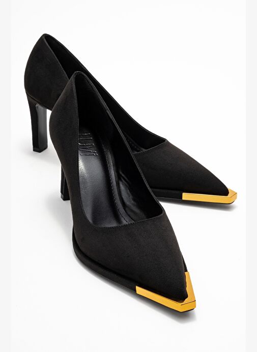 LIORA Siyah Süet Altın Detaylı Kadın Blok Topuklu Topuklu Ayakkabı - Görsel 2