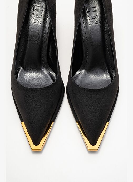 LIORA Siyah Süet Altın Detaylı Kadın Blok Topuklu Topuklu Ayakkabı - Görsel 3