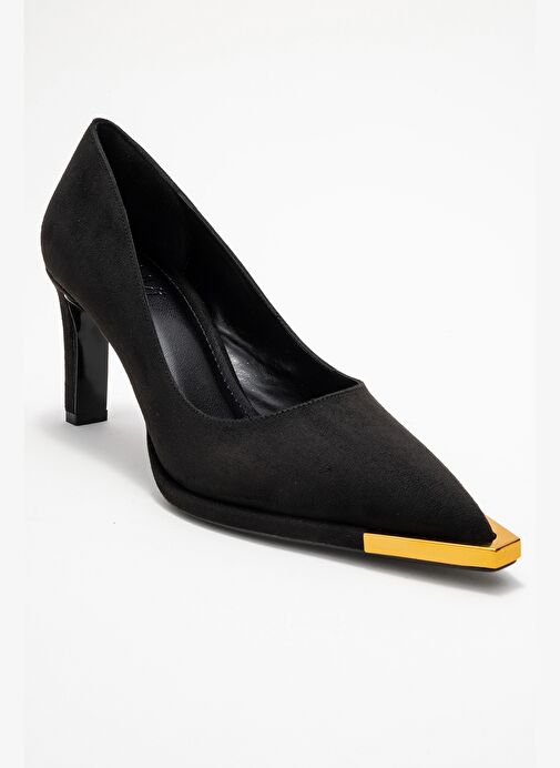 LIORA Siyah Süet Altın Detaylı Kadın Blok Topuklu Topuklu Ayakkabı - Görsel 4
