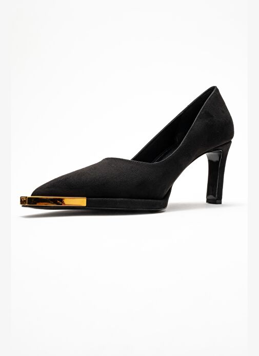 LIORA Siyah Süet Altın Detaylı Kadın Blok Topuklu Topuklu Ayakkabı - Görsel 5