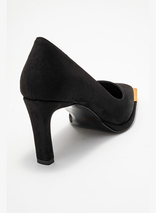 LIORA Siyah Süet Altın Detaylı Kadın Blok Topuklu Topuklu Ayakkabı - Görsel 6