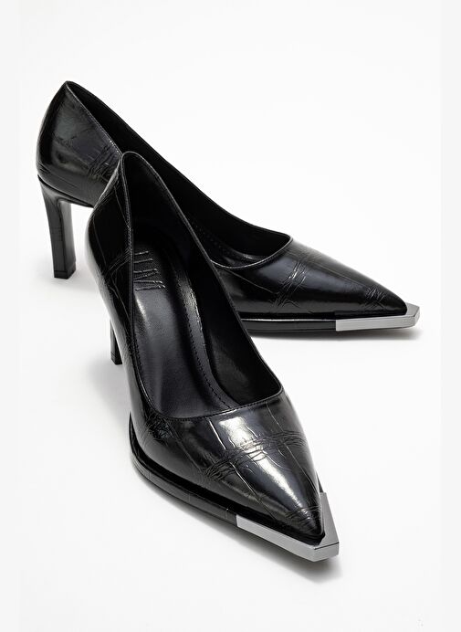 LIORA Siyah Baskı Platin Detaylı Kadın Blok Topuklu Topuklu Ayakkabı - Görsel 2