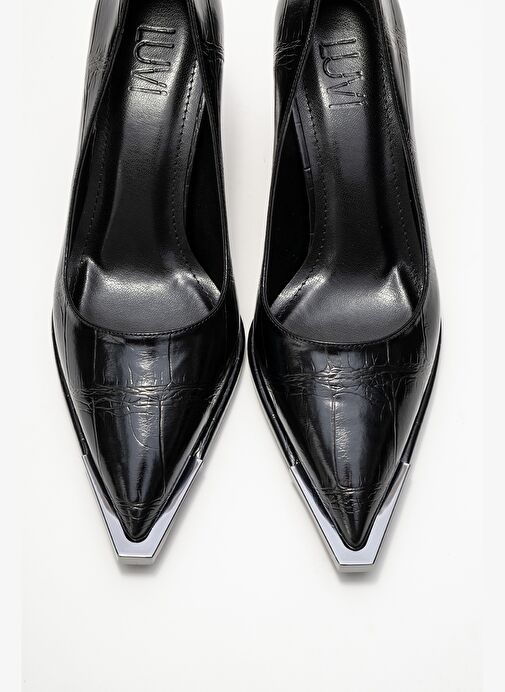 LIORA Siyah Baskı Platin Detaylı Kadın Blok Topuklu Topuklu Ayakkabı - Görsel 3