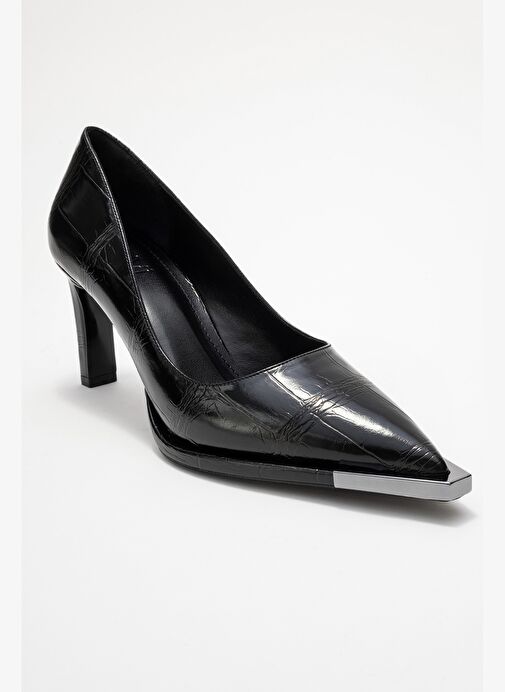 LIORA Siyah Baskı Platin Detaylı Kadın Blok Topuklu Topuklu Ayakkabı - Görsel 4