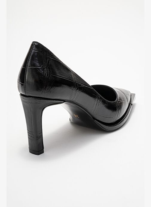 LIORA Siyah Baskı Platin Detaylı Kadın Blok Topuklu Topuklu Ayakkabı - Görsel 6