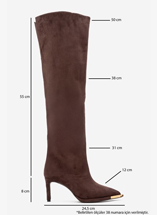 VODY Kahverengi Süet Dizüstü Fermuarlı Kadın Topuklu Çizme - Görsel 7