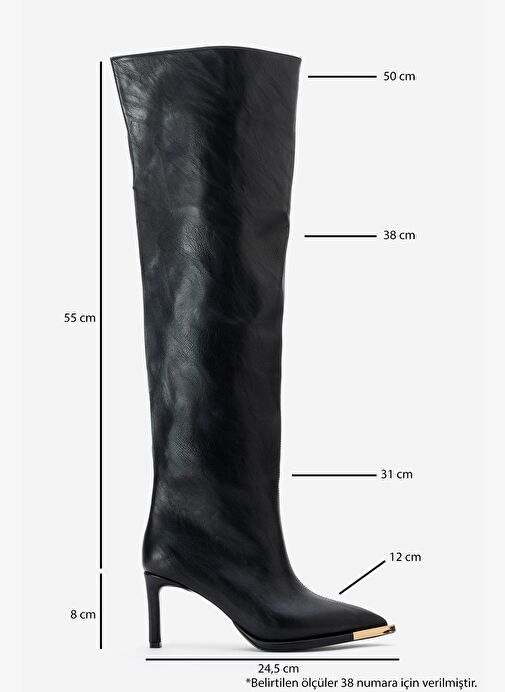 VODY Siyah Cilt Dizüstü Fermuarlı Kadın Topuklu Çizme - Görsel 7