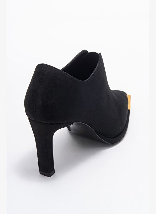 NIVA Siyah Süet Altın Detaylı Lastikli Kadın Bilekte Topuklu Ayakkabı - Görsel 6