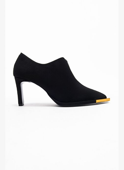 NIVA Siyah Süet Altın Detaylı Lastikli Kadın Bilekte Topuklu Ayakkabı - Görsel 7