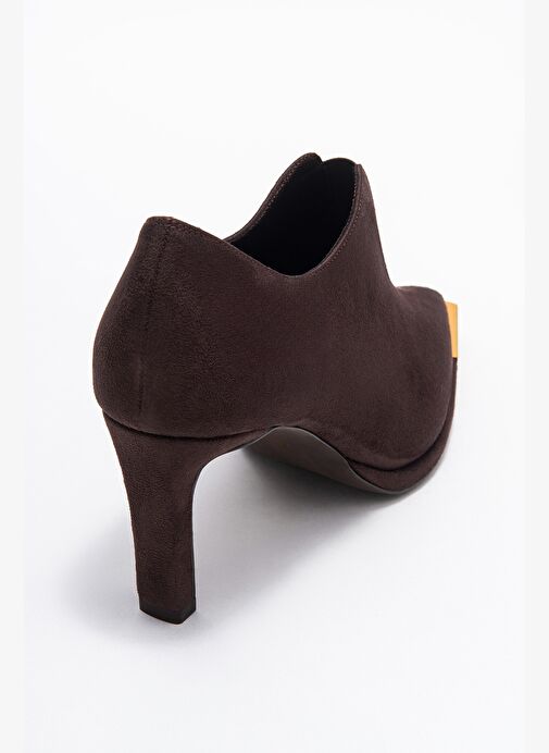 NIVA Kahverengi Süet Altın Detaylı Lastikli Kadın Bilekte Topuklu Ayakkabı - Görsel 6