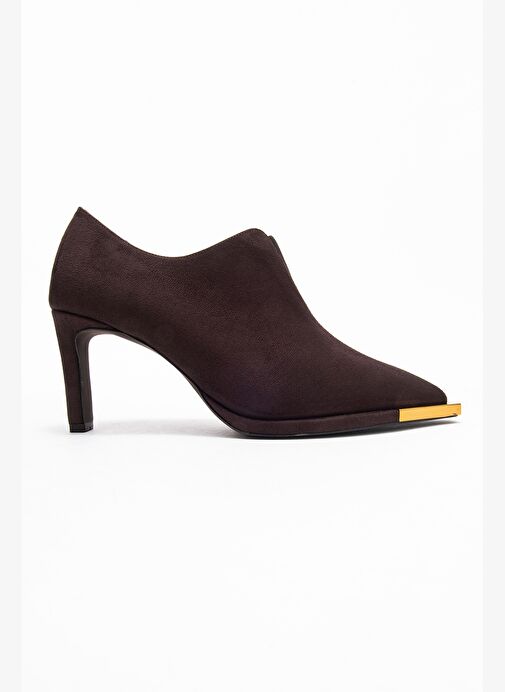 NIVA Kahverengi Süet Altın Detaylı Lastikli Kadın Bilekte Topuklu Ayakkabı - Görsel 7